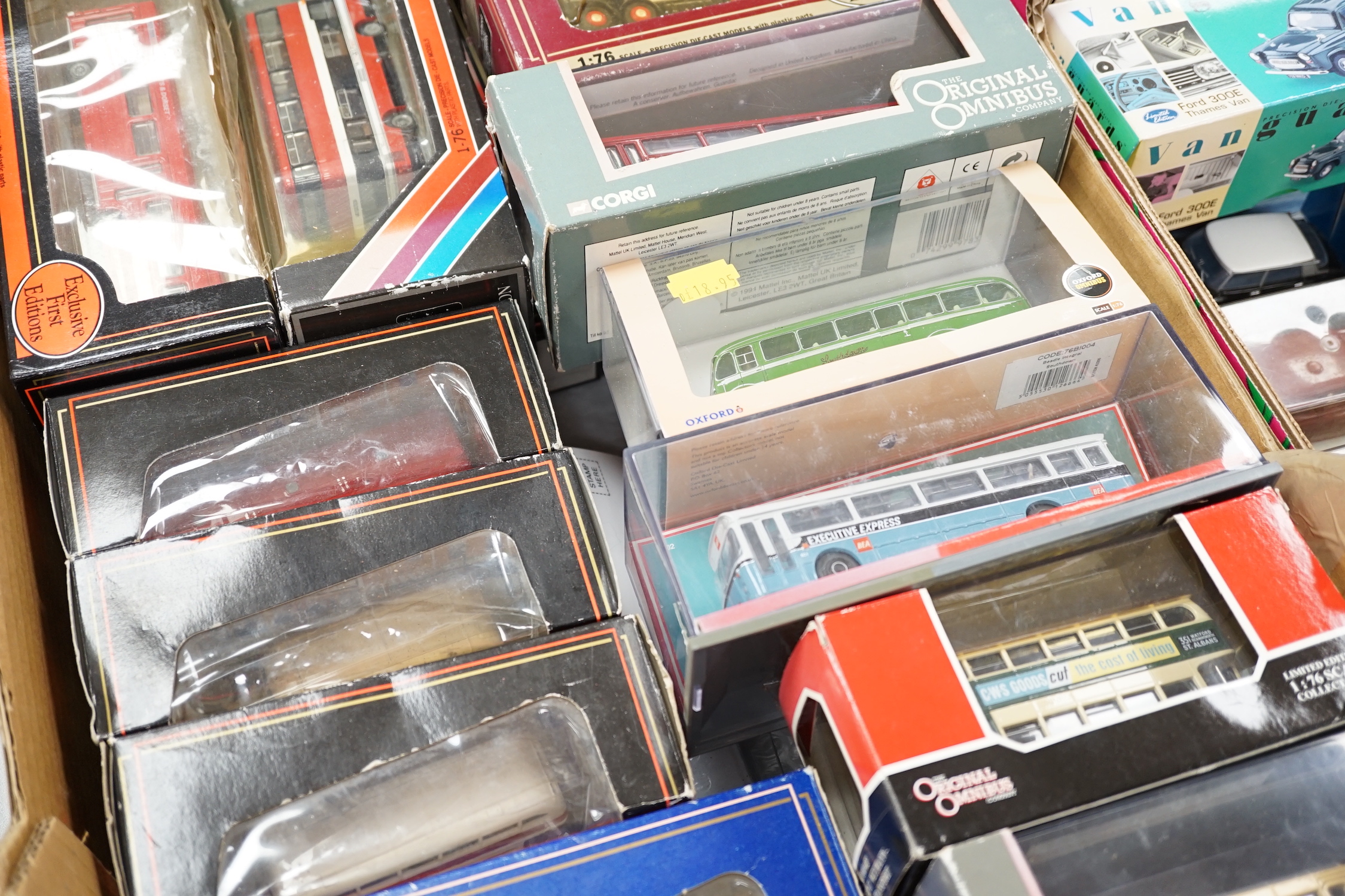Twenty boxed EFE, Corgi OOC etc. buses and coaches, operators include Merthyr Tydfil, Ribble, Brighton & Hove, Southern Vectis, etc. together with a quantity of other boxed diecast vehicles by Vanguard, Matchbox, Solido,